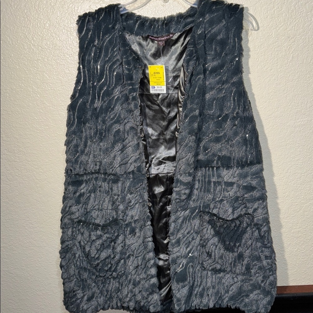 Charcoal Faux Fur Blazer Women’s XL Soft Jacket Chic Dressy Coat